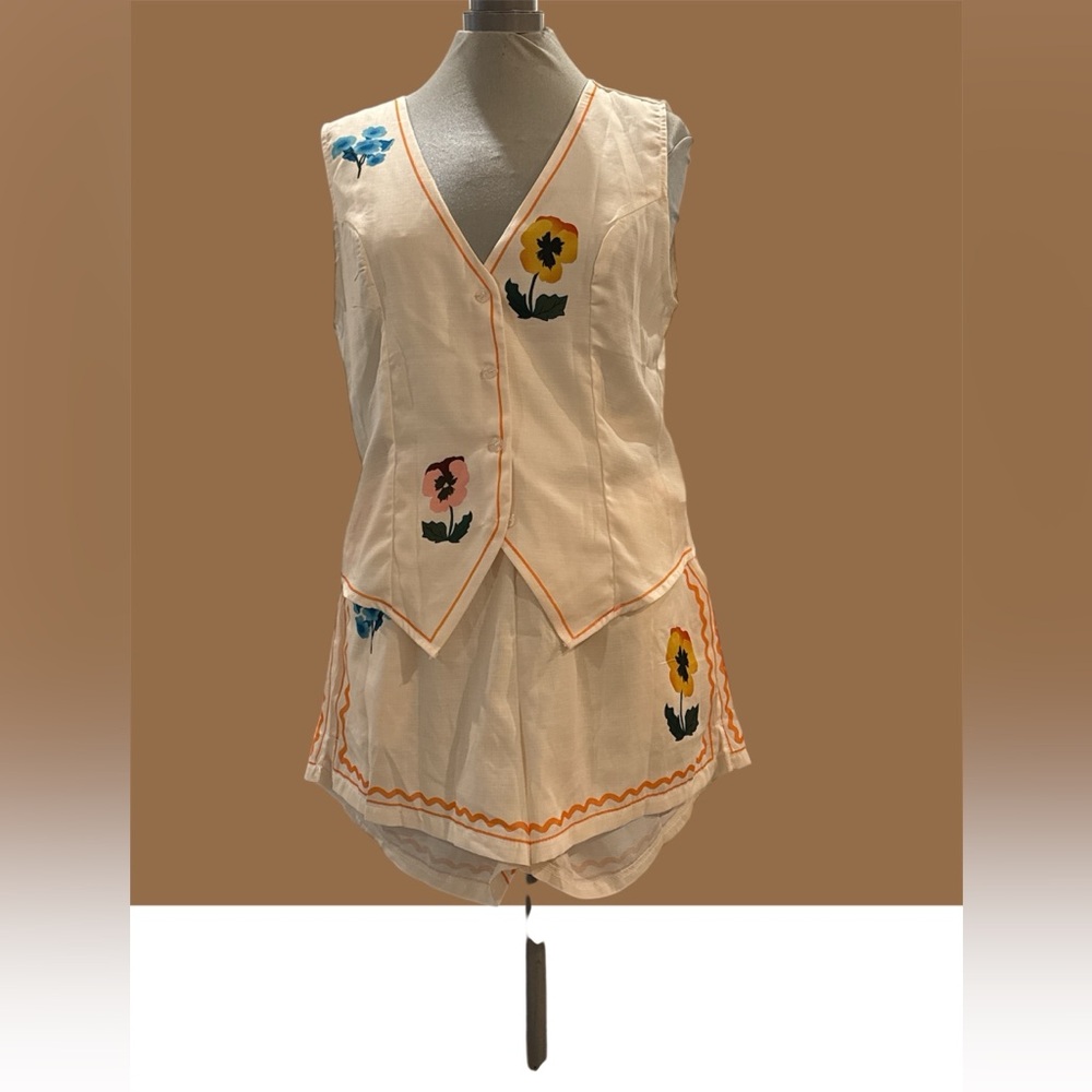 Floral Embroidered Vest and Skirt Set